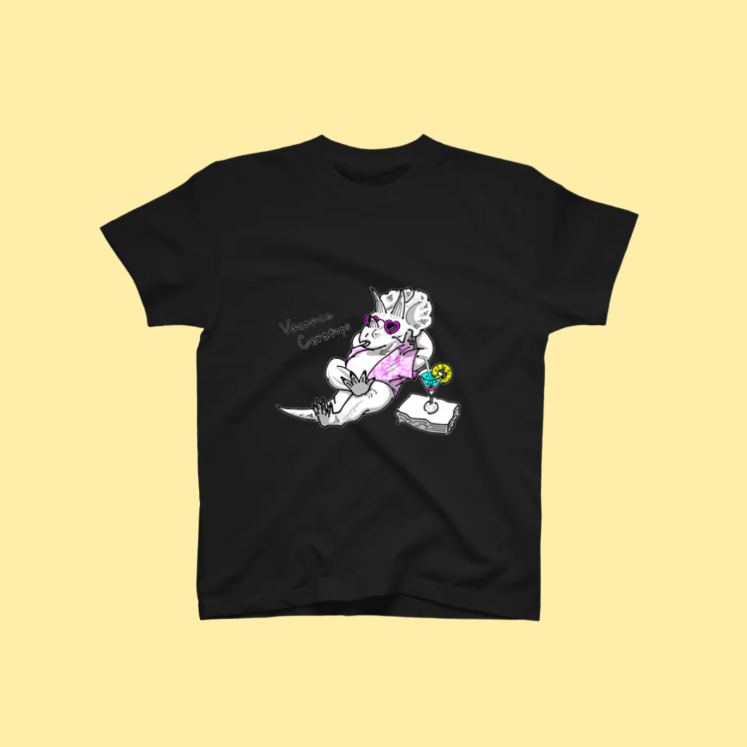 【Tシャツ】夏のトリケラトプス【黒】